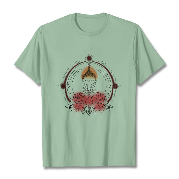 Camiseta con estampado de mandala de loto y Buddha Stones alegre - Verde pálido - 2XL - image 15