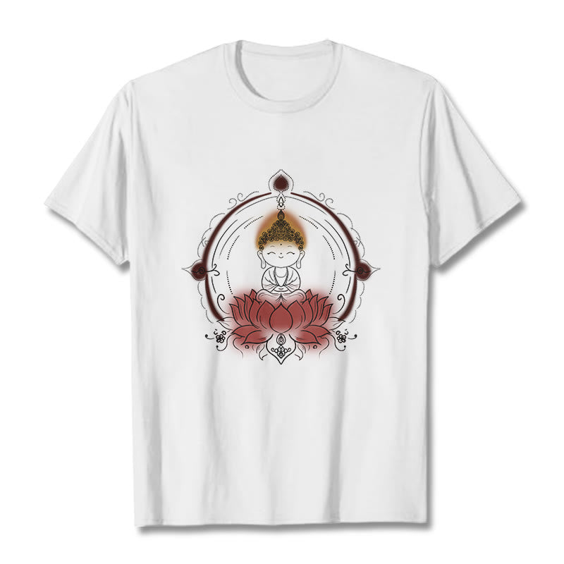 Camiseta con estampado de mandala de loto y Buddha Stones alegre - Blanco - 2XL - image 1