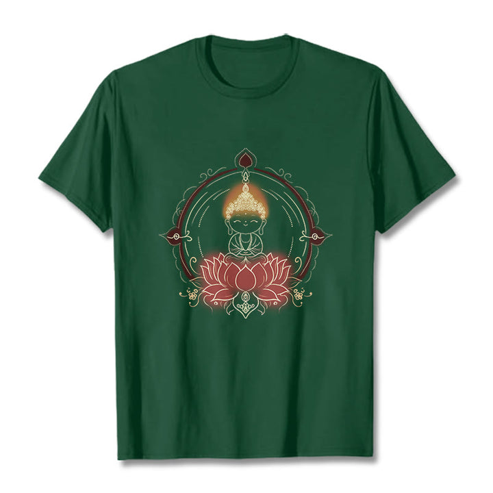 Camiseta con estampado de mandala de loto y Buddha Stones alegre - Verde bosque - 2XL - image 11