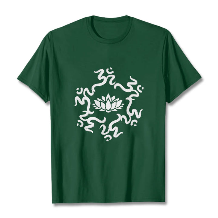 Camiseta con estampado de flor de loto y símbolo OM de Buddha Stones - Verde bosque - 2XL - image 12