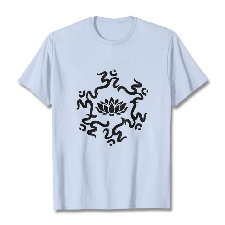 Camiseta con estampado de flor de loto y símbolo OM de Buddha Stones - Cian claro - 2XL - image 1