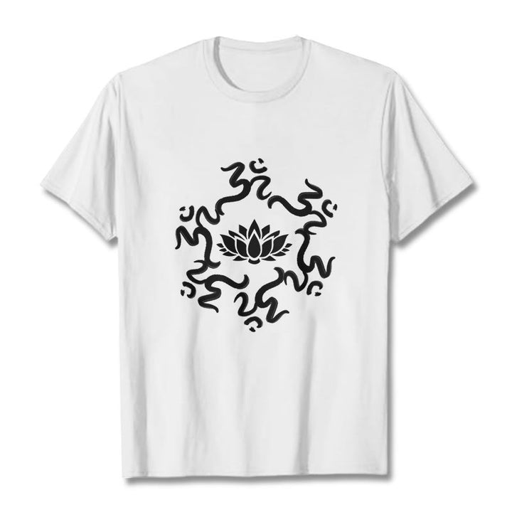 Camiseta con estampado de flor de loto y símbolo OM de Buddha Stones - Blanco - 2XL - image 7