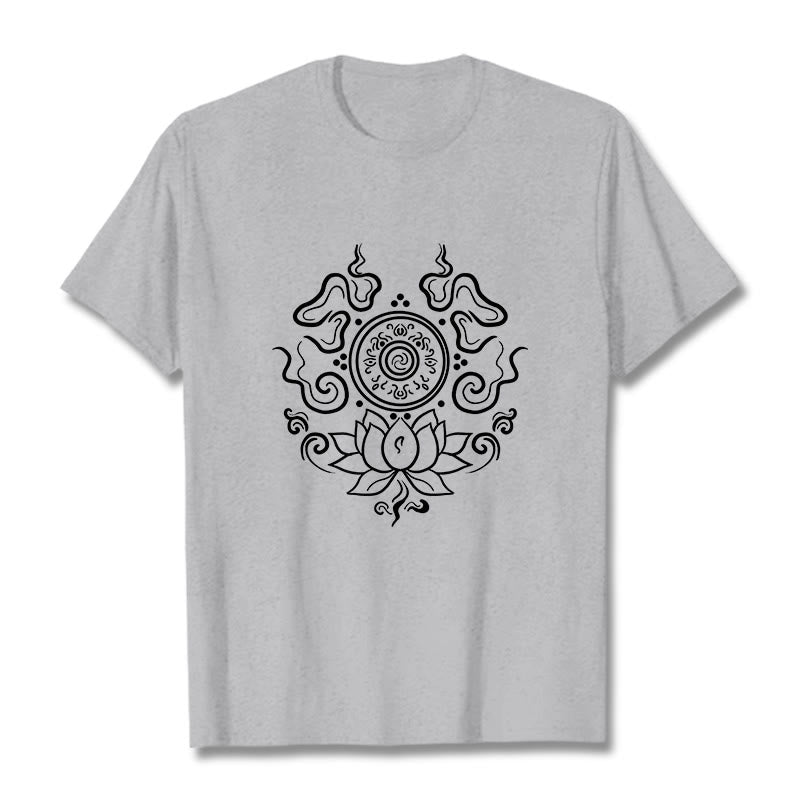 Camiseta con diseño de flor de loto y rueda del Dharma de Buddha Stones - Gris claro - 2XL - image 20