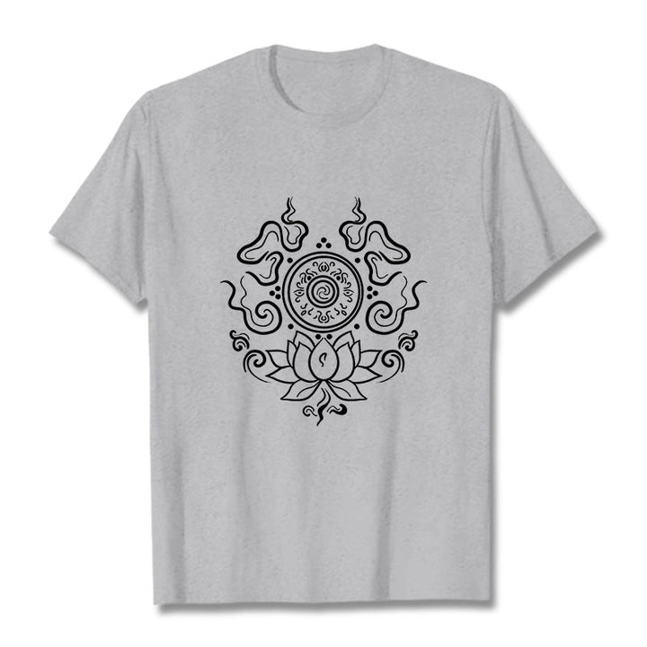 Camiseta con diseño de flor de loto y rueda del Dharma de Buddha Stones - Gris claro - 2XL - image 20