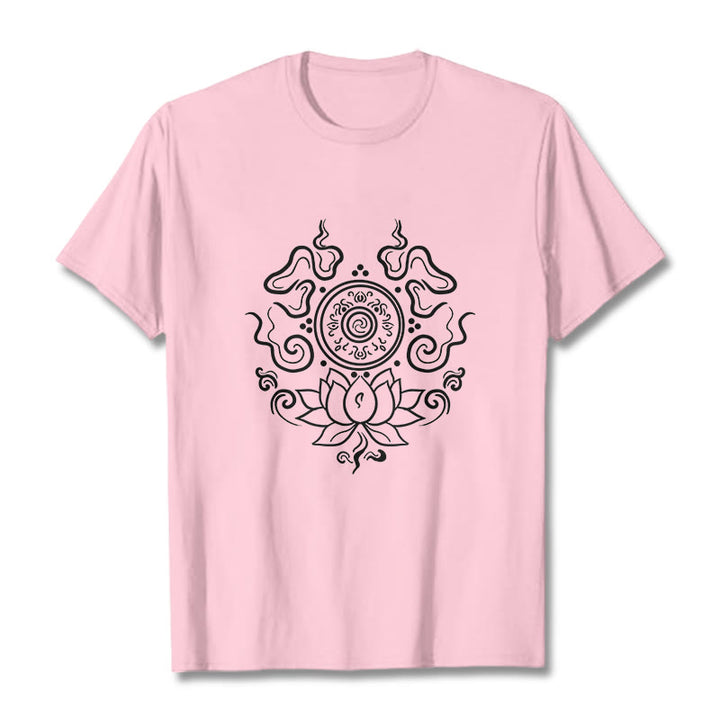 Camiseta con diseño de flor de loto y rueda del Dharma de Buddha Stones - Rosa claro - 2XL - image 13