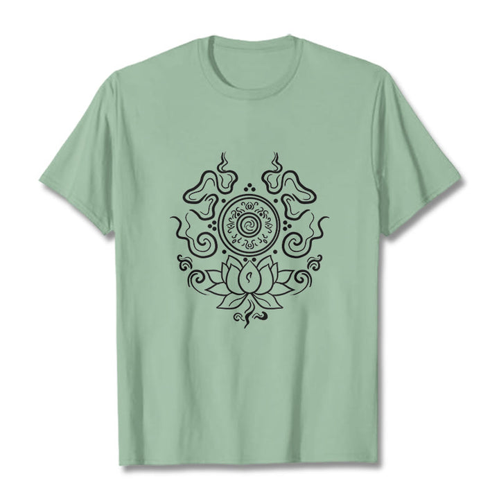 Camiseta con diseño de flor de loto y rueda del Dharma de Buddha Stones - Verde pálido - 2XL - image 15