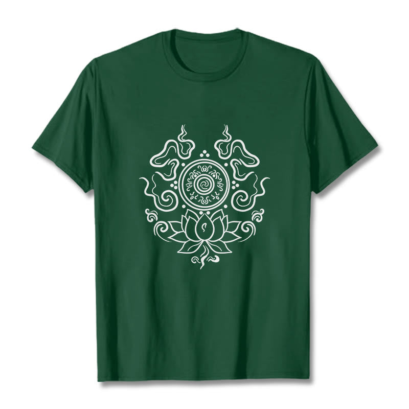 Camiseta con diseño de flor de loto y rueda del Dharma de Buddha Stones - Verde bosque - 2XL - image 11