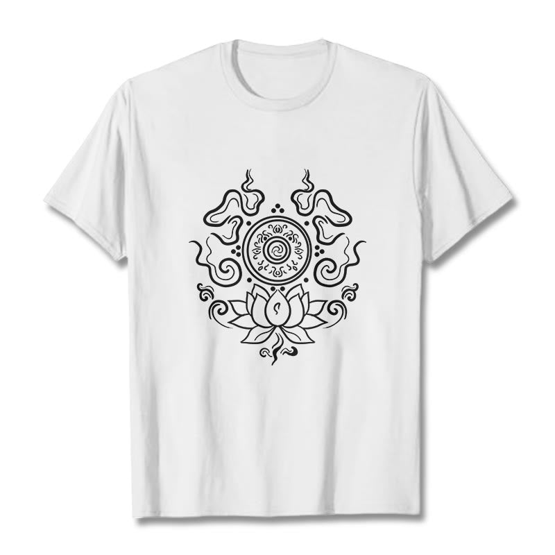 Camiseta con diseño de flor de loto y rueda del Dharma de Buddha Stones - Blanco - 2XL - image 8