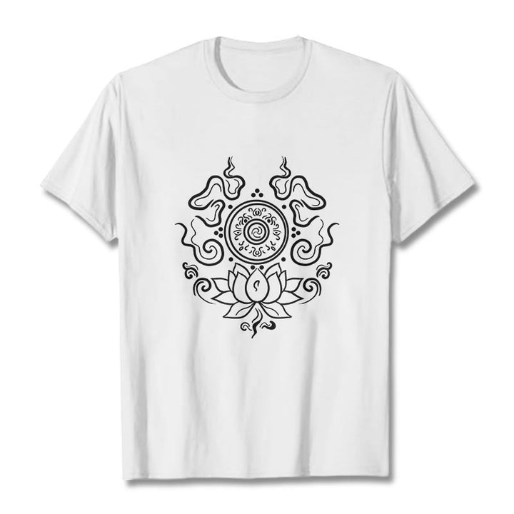 Camiseta con diseño de flor de loto y rueda del Dharma de Buddha Stones - Blanco - 2XL - image 8