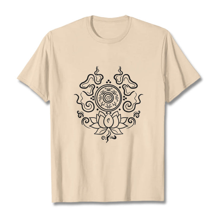 Camiseta con diseño de flor de loto y rueda del Dharma de Buddha Stones - Sopa de mariscos - 2XL - image 1