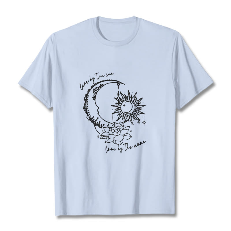 Camiseta con estampado de flor de loto, sol, luna y Buddha Stones - Cian claro - 2XL - image 19