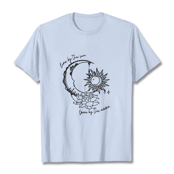 Camiseta con estampado de flor de loto, sol, luna y Buddha Stones - Cian claro - 2XL - image 19