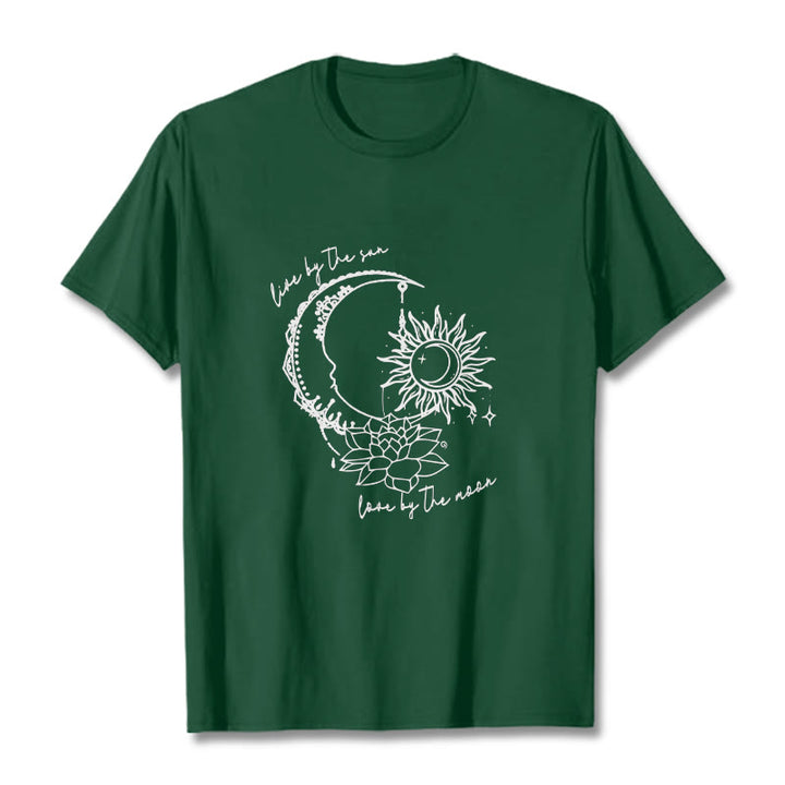 Camiseta con estampado de flor de loto, sol, luna y Buddha Stones - Verde bosque - 2XL - image 1