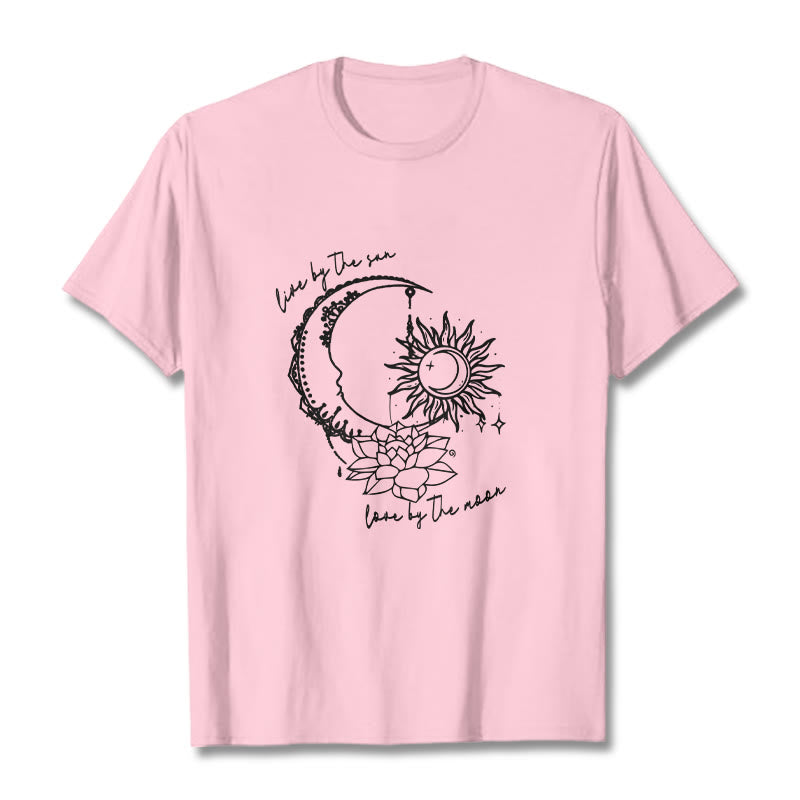 Camiseta con estampado de flor de loto, sol, luna y Buddha Stones - Rosa claro - 2XL - image 13