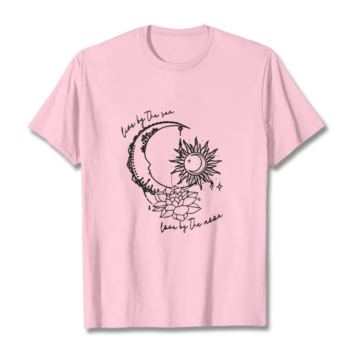 Camiseta con estampado de flor de loto, sol, luna y Buddha Stones - Rosa claro - 2XL - image 13