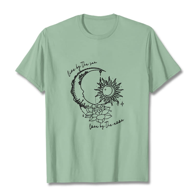 Camiseta con estampado de flor de loto, sol, luna y Buddha Stones - Verde pálido - 2XL - image 15