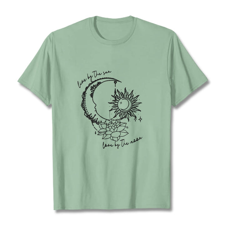 Camiseta con estampado de flor de loto, sol, luna y Buddha Stones - Verde pálido - 2XL - image 15