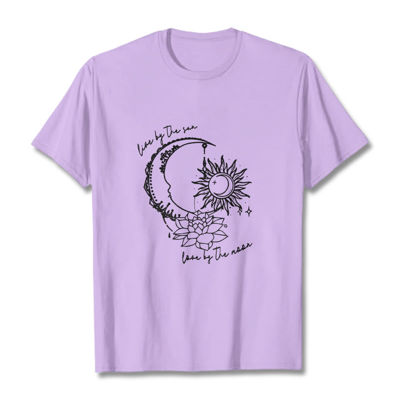 Camiseta con estampado de flor de loto, sol, luna y Buddha Stones - Ciruela - 2XL - image 17