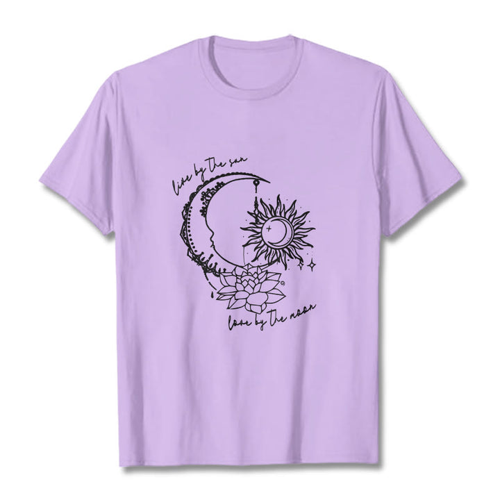 Camiseta con estampado de flor de loto, sol, luna y Buddha Stones - Ciruela - 2XL - image 17