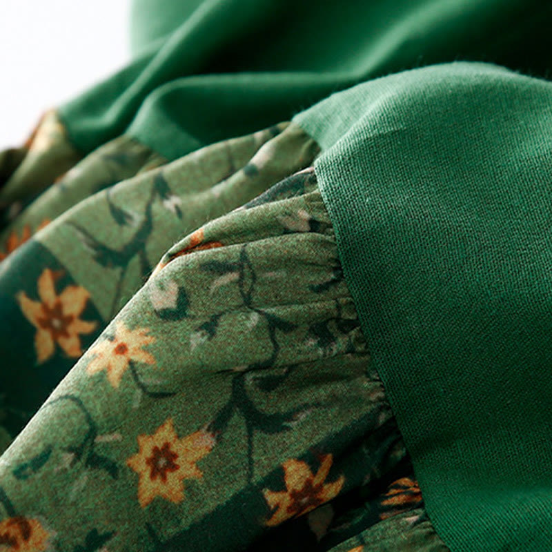 Vestido midi de lino y algodón con cuello en V, media manga y bolsillos, estampado de flores de primavera y Buddha Stones - image 10