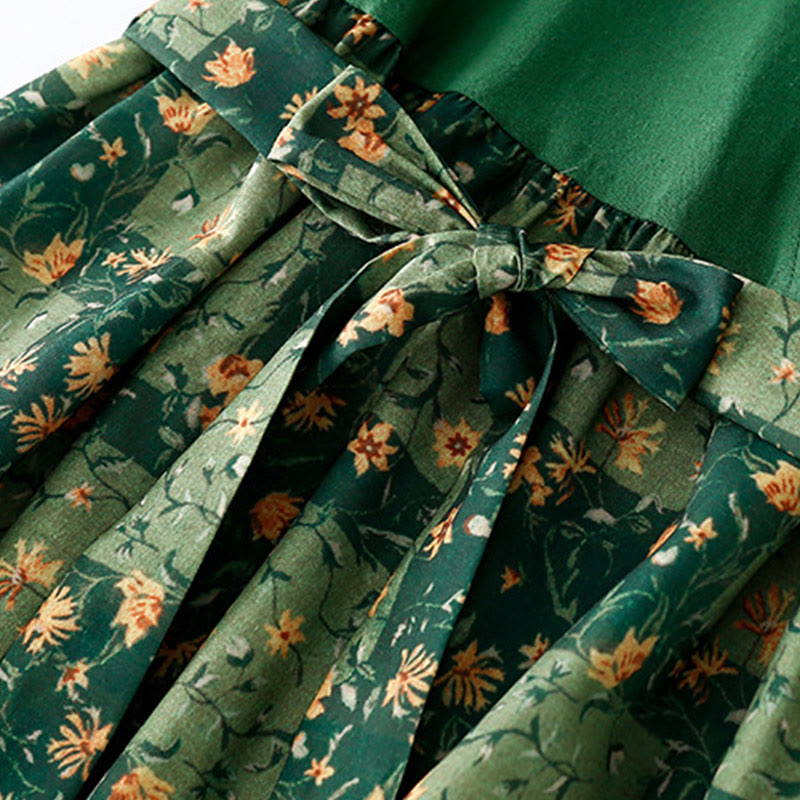 Vestido midi de lino y algodón con cuello en V, media manga y bolsillos, estampado de flores de primavera y Buddha Stones - image 14