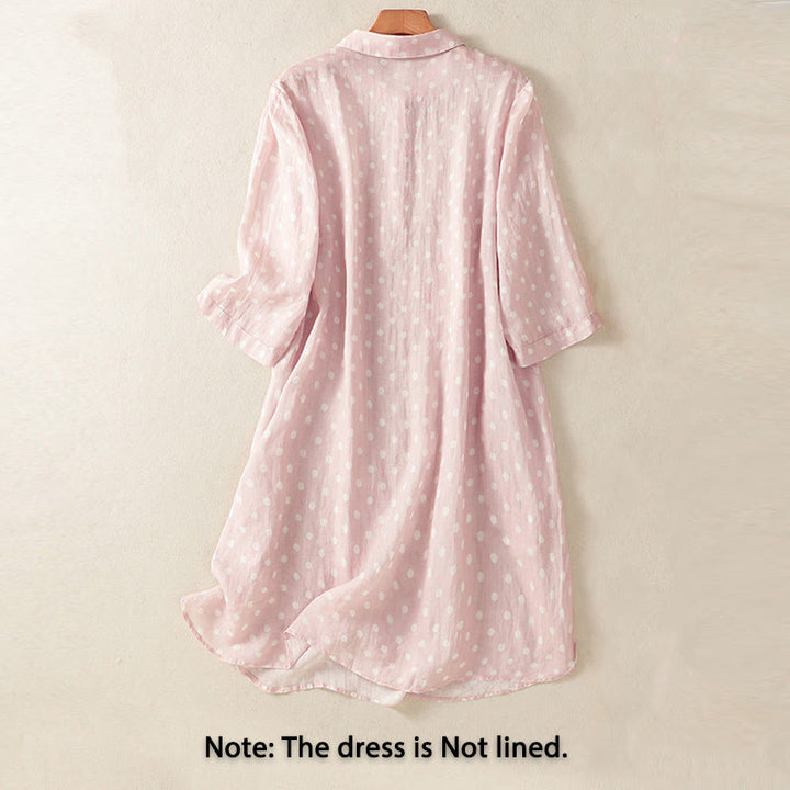 Vestido midi de poliéster con cuello alto, botones y lunares de primavera Buddha Stones y bolsillos - image 9