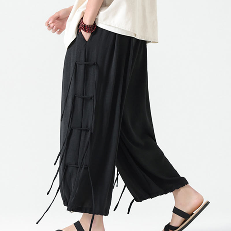 Pantalones de licra con diseño holgado de Buddha Stones , informales, con cordón en la cintura, para hombre, de longitud 7-8, con bolsillos - image 11