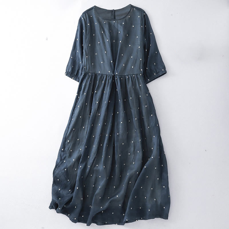 Vestido midi de poliéster con estampado de lunares, botones en la espalda y bolsillos, con diseño de Buddha Stones. - Azul medianoche - US12, UK/AU16, EU44 (2XL) - image 4
