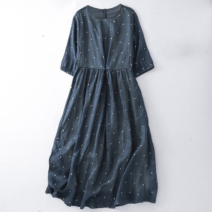 Vestido midi de Buddha Stones en la espalda y media manga con bolsillos - Azul medianoche - US8-10，UK/AU12-14，EU40-42 (2XL) - image 5
