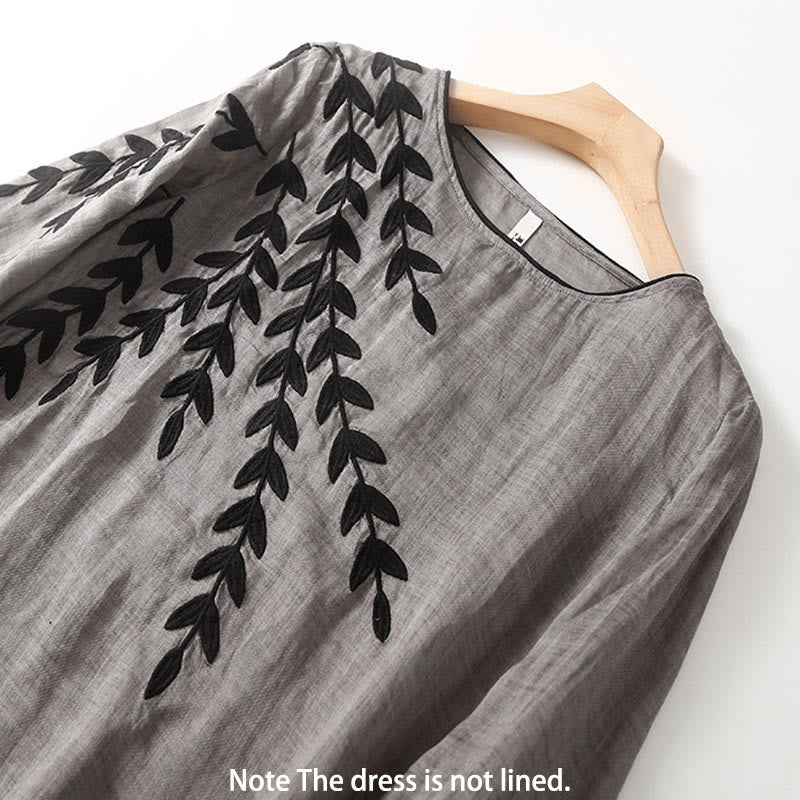 Vestido midi informal de lino y algodón con mangas tres cuartos y bordado de Buddha Stones - image 12