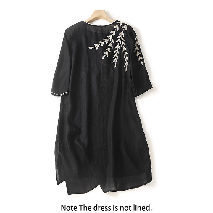 Vestido midi informal con bordado de Buddha Stones y mangas tres cuartos. - image 1