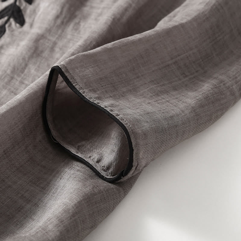 Vestido midi informal de lino y algodón con mangas tres cuartos y bordado de Buddha Stones - image 14