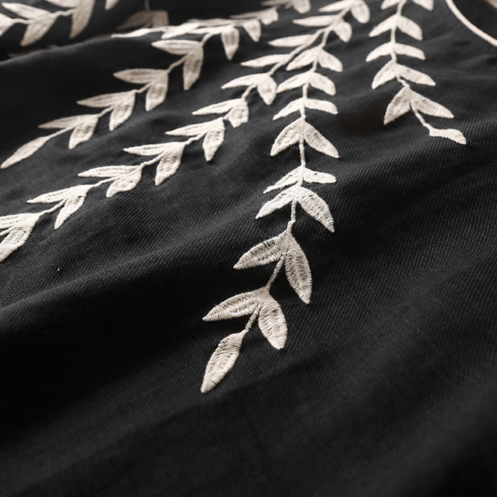 Vestido midi informal de lino y algodón con mangas tres cuartos y bordado de Buddha Stones - image 4