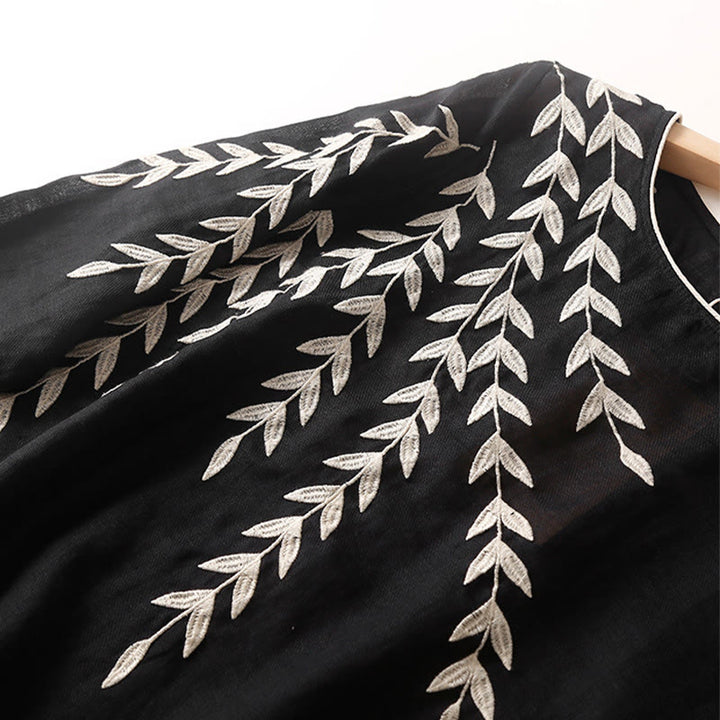 Vestido midi informal de lino y algodón con mangas tres cuartos y bordado de Buddha Stones - image 3