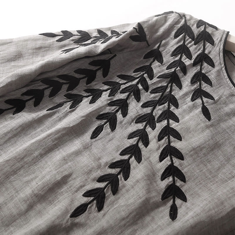 Vestido midi informal de lino y algodón con mangas tres cuartos y bordado de Buddha Stones - image 13