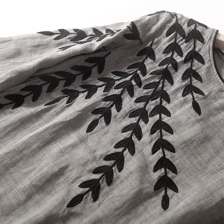 Vestido midi informal de lino y algodón con mangas tres cuartos y bordado de Buddha Stones - image 13