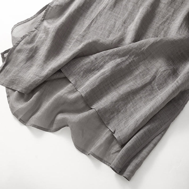 Vestido midi informal de lino y algodón con mangas tres cuartos y bordado de Buddha Stones - image 17