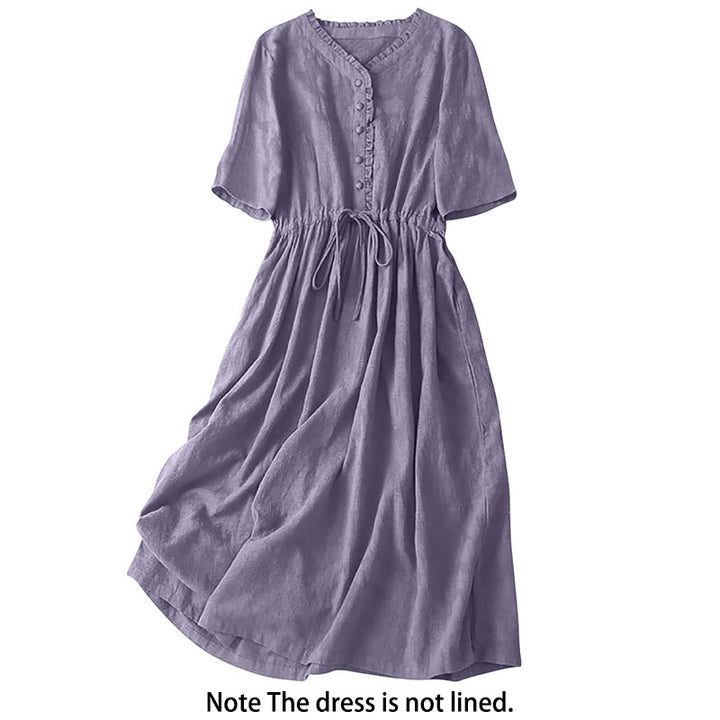 Vestido midi de lino y algodón con diseño plisado de jacquard y cordón de verano con Buddha Stones y bolsillos - image 10