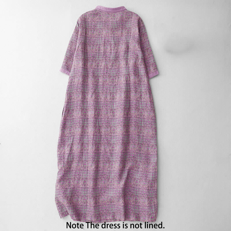 Vestido midi de lino y algodón de manga corta con estampado floral y bolsillos de Buddha Stones Commute - image 2