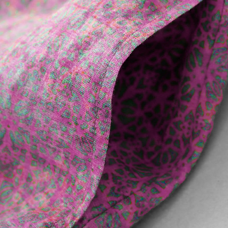 Vestido midi de lino y algodón de manga corta con estampado floral y bolsillos de Buddha Stones Commute - image 5