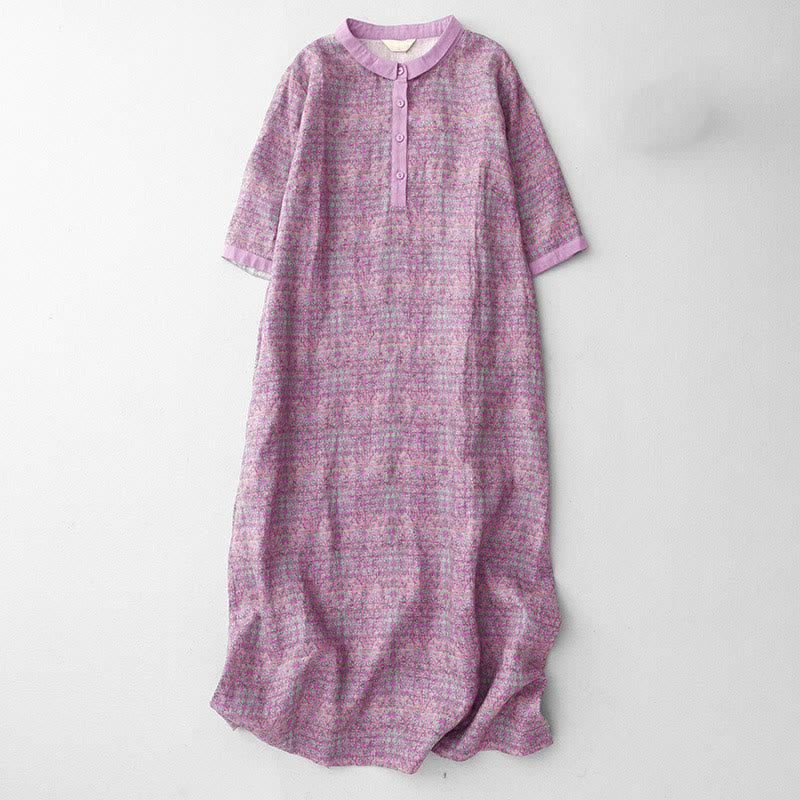 Vestido midi de lino y algodón de manga corta con estampado floral y bolsillos de Buddha Stones Commute - Orquídea - US8-10，UK/AU12-14，EU40-42 (2XL) - image 1