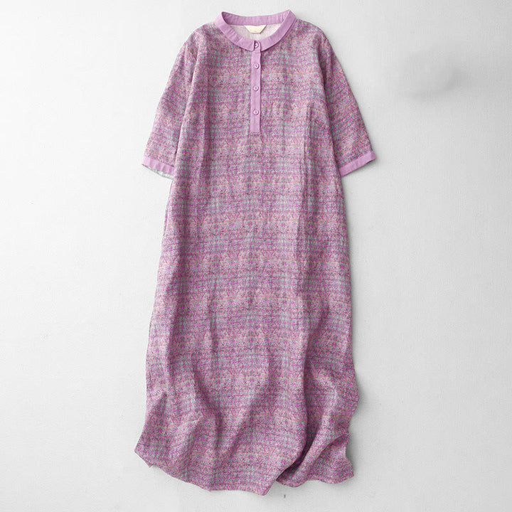 Vestido midi de lino y algodón de manga corta con estampado floral y bolsillos de Buddha Stones Commute - Orquídea - US8-10，UK/AU12-14，EU40-42 (2XL) - image 1