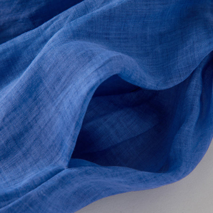 Vestido midi de lino y algodón con mangas abullonadas de tres cuartos y cordón ajustable, con estampado Buddha Stones y bolsillos - image 12