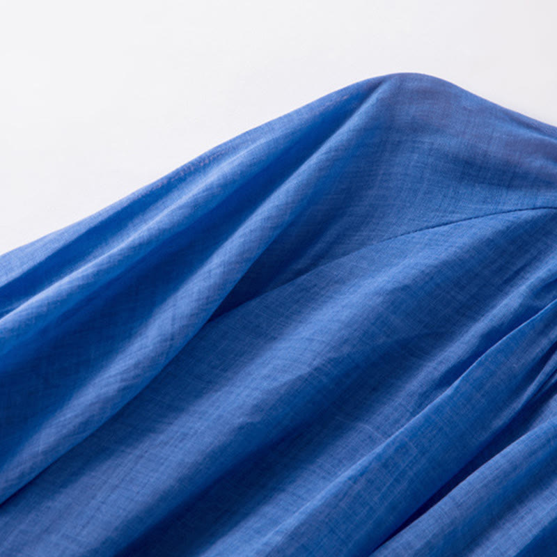 Vestido midi de lino y algodón con mangas abullonadas de tres cuartos y cordón ajustable, con estampado Buddha Stones y bolsillos - image 6