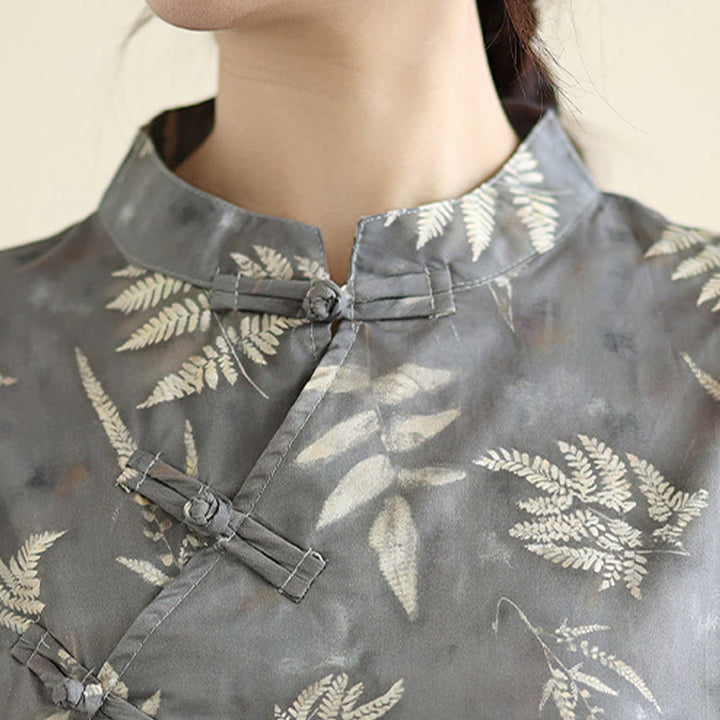 Vestido cheongsam midi de algodón con botones de rana, estilo chino, estilo retro, con Buddha Stones , en gris oscuro y bolsillos - image 8