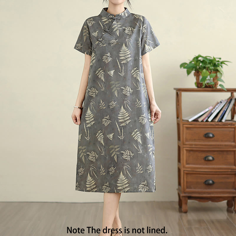 Vestido cheongsam midi de algodón con botones de rana, estilo chino, estilo retro, con Buddha Stones , en gris oscuro y bolsillos - image 2