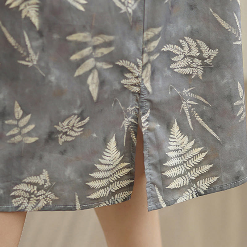 Vestido cheongsam midi de algodón con botones de rana, estilo chino, estilo retro, con Buddha Stones , en gris oscuro y bolsillos - image 12