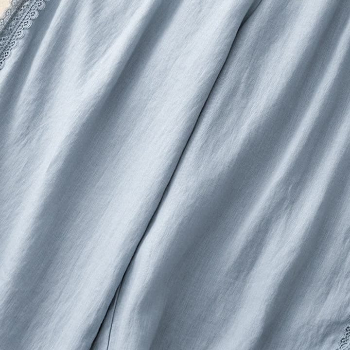 Pantalones anchos de lino y algodón con costuras de encaje de color liso para mujer con bolsillos y Buddha Stones - image 5