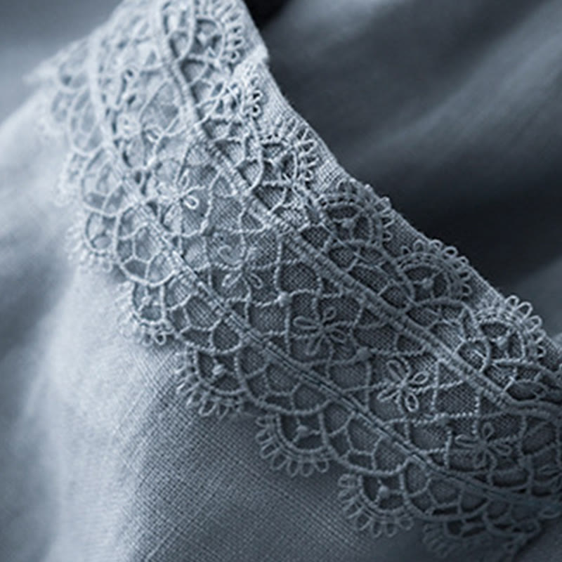 Pantalones anchos de lino y algodón con costuras de encaje de color liso para mujer con bolsillos y Buddha Stones - image 7