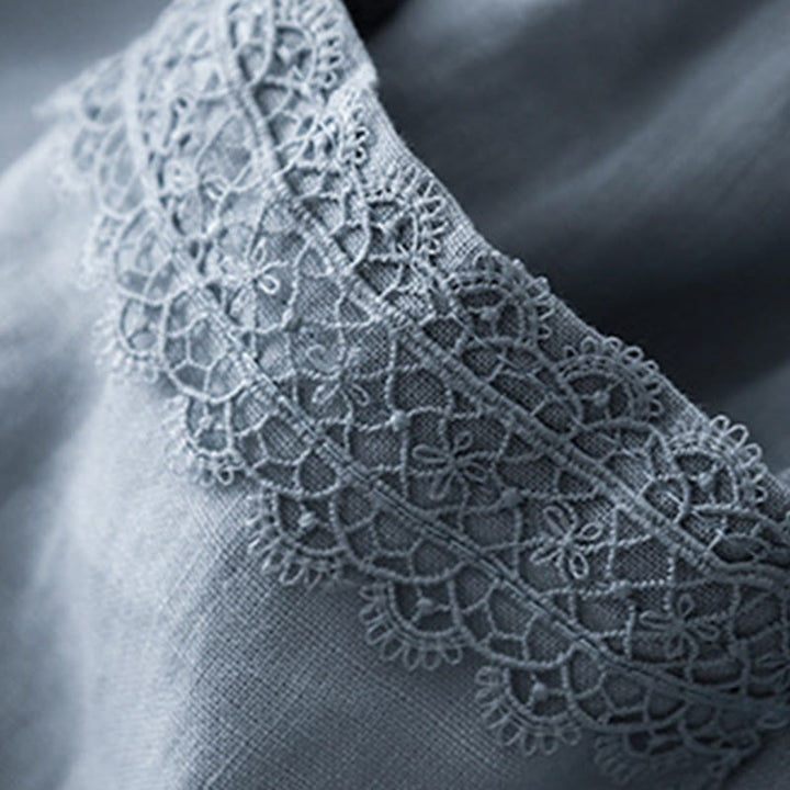 Pantalones anchos de lino y algodón con costuras de encaje de color liso para mujer con bolsillos y Buddha Stones - image 7